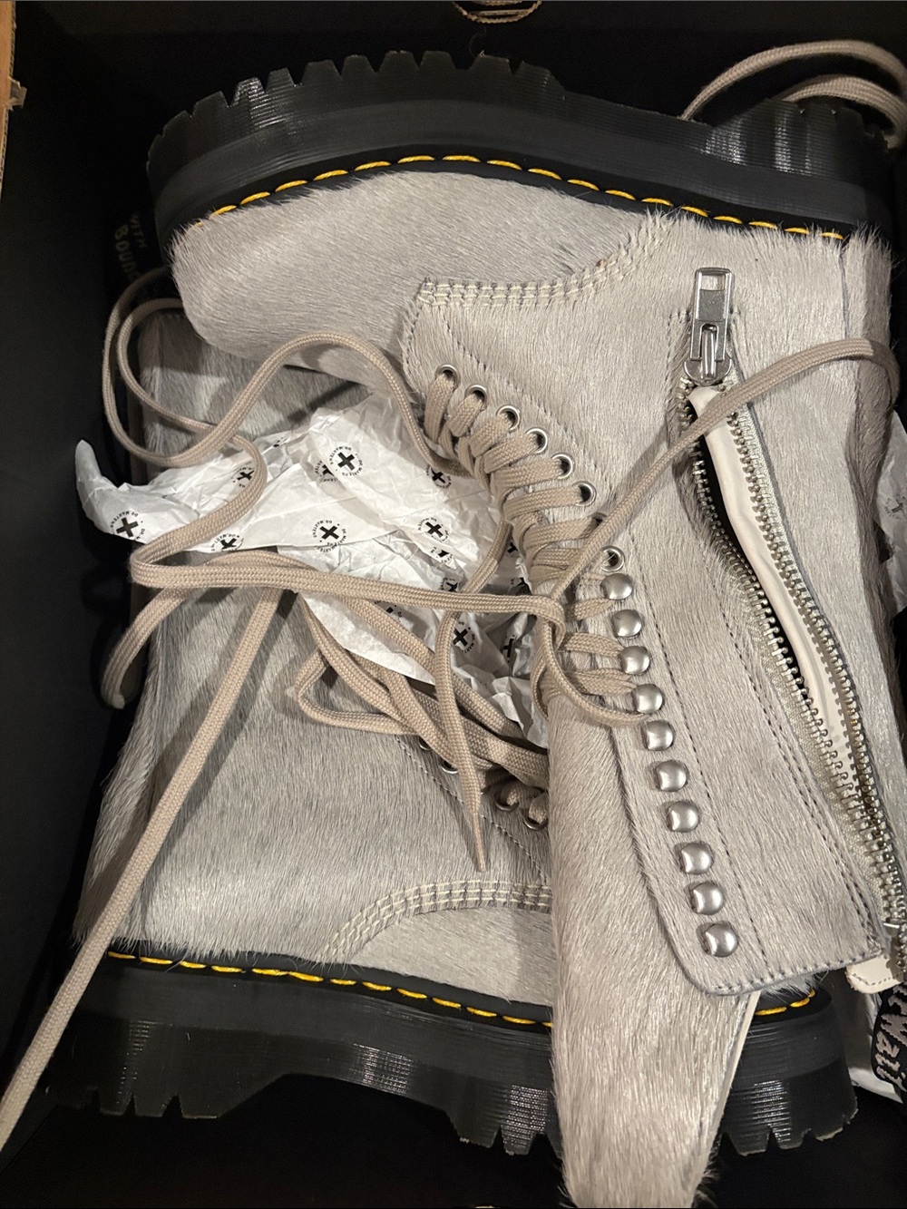 1918 RICK OWENS HAIR ON LACE UP PLATFORM BOOTS